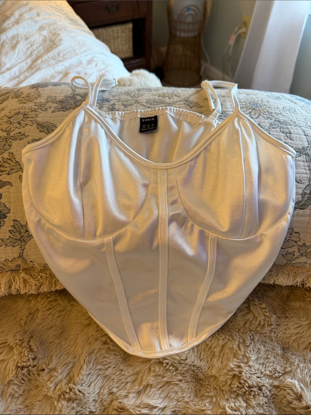 SHEIN White Satin Longline Corset Top